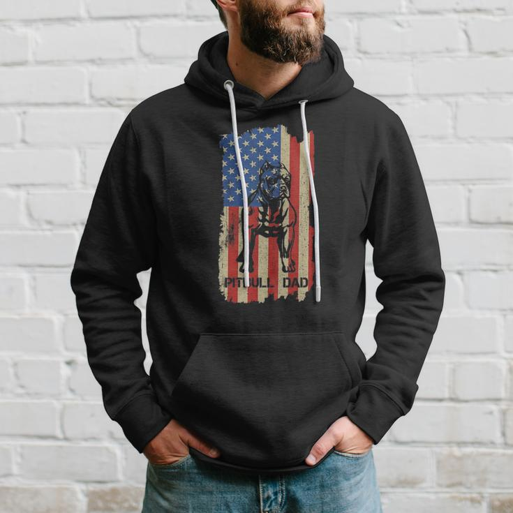 Womens American Flag Pitbull Dad Cool Dog Daddy Patriot 4Th July V-Neck Hoodie Gifts for Him