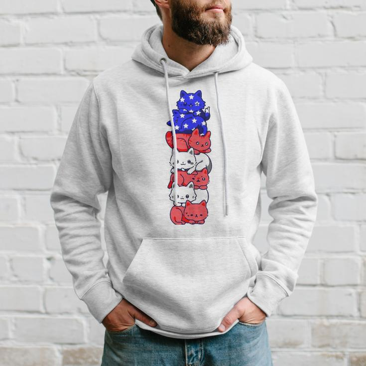 4Th Of July Cat Patriotic American Flag Cute Cats Pile Stack Hoodie Gifts for Him