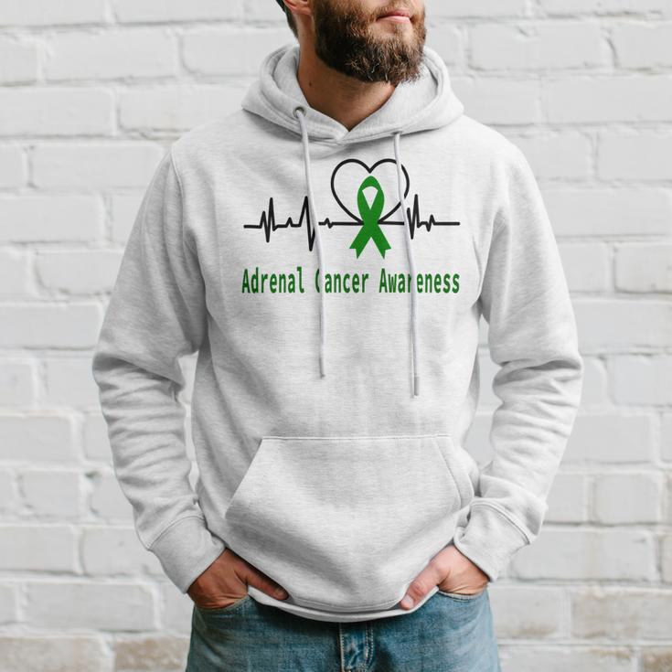 Adrenal Cancer Awareness Heartbeat Green Ribbon Adrenal Cancer Adrenal Cancer Awareness Hoodie Gifts for Him