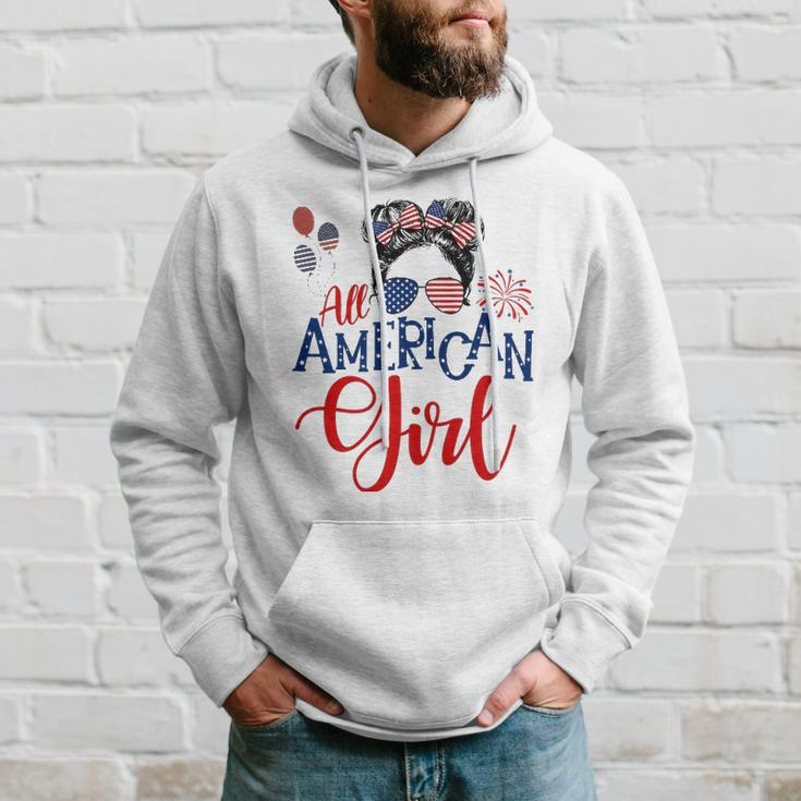 All American Girl 4Th Of July Messy Bun Sunglasses Usa Flag Hoodie Gifts for Him