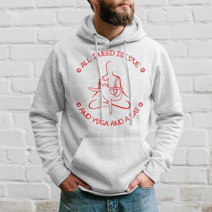 All I Need Is Love And Yoga And A Cat Lovers Gift For Yoga Lovers Red Hoodie Gifts for Him