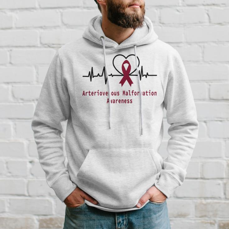 Arteriovenous Malformation Awareness Heartbeat Burgundy Ribbon Arteriovenous Malformation Support Arteriovenous Malformation Awareness Hoodie Gifts for Him