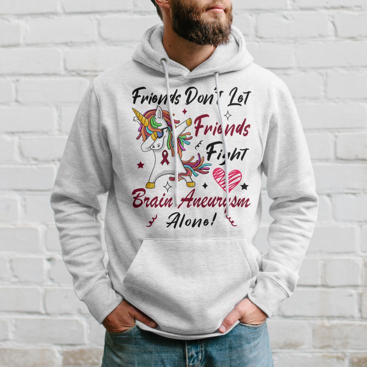 Friends Dont Let Friends Fight Brain Aneurysm Alone Unicorn Burgundy Ribbon Brain Aneurysm Bpd Brain Aneurysm Hoodie Gifts for Him