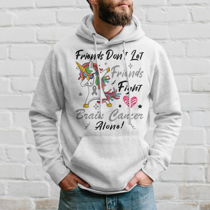 Friends Dont Let Friends Fight Brain Cancer Alone Unicorn Grey Ribbon Brain Cancer Brain Cancer Awareness Hoodie Gifts for Him