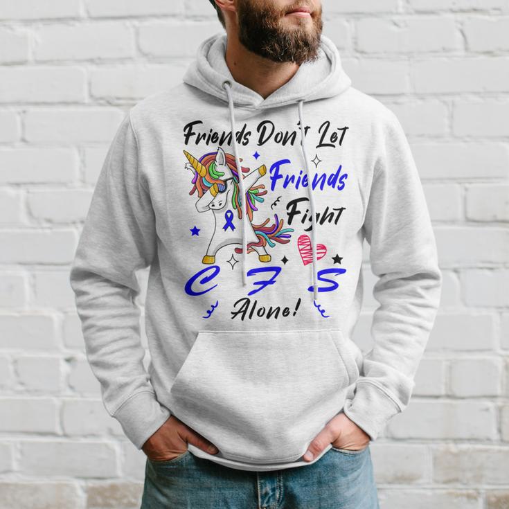 Friends Dont Let Friends Fight Chronic Fatigue Syndrome Cfs Alone Unicorn Blue Ribbon Chronic Fatigue Syndrome Support Cfs Awareness Hoodie Gifts for Him