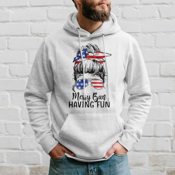 Funny Messy Bun Having Fun American Flag Merica 4Th Of July Hoodie Gifts for Him