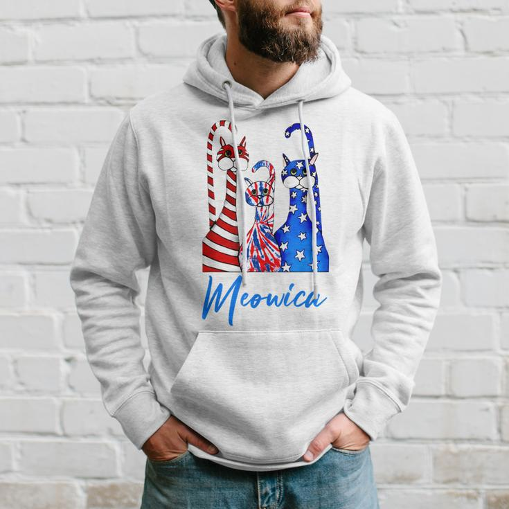 Funny Tie Dye Meowica 4Th Of July Cat Lovers Patriotic Hoodie Gifts for Him