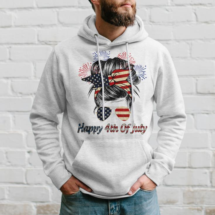 Happy 4Th Of July Messy Bun American Flag Firework Hoodie Gifts for Him