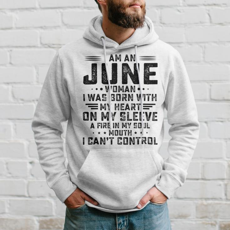 I Am An June Woman I Was Born With My Heart On My Sleeve V2 Hoodie Gifts for Him