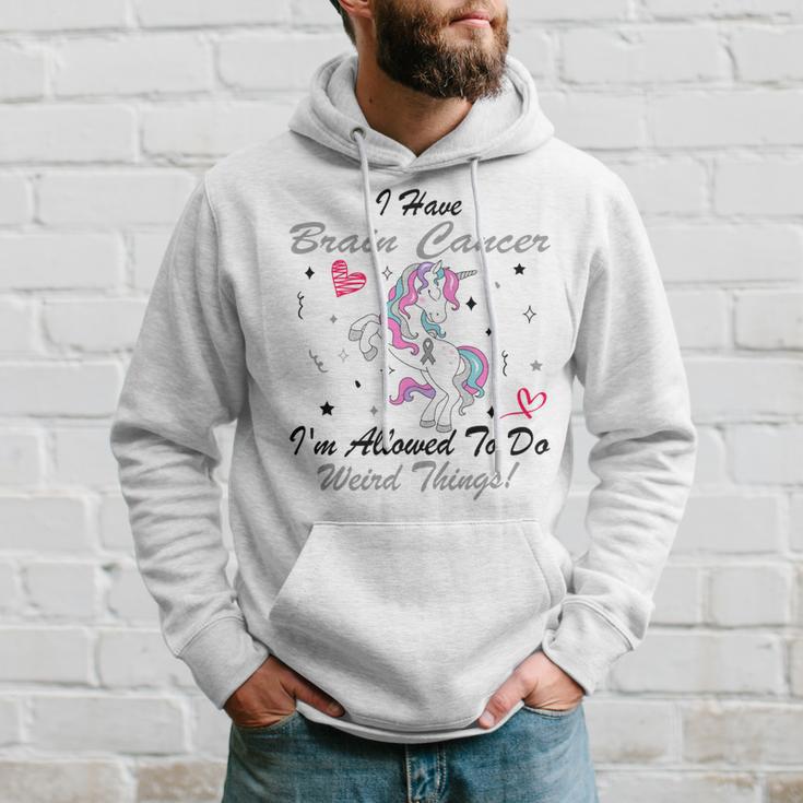 I Have Brain Cancer Im Allowed To Do Weird Things Unicorn Grey Ribbon Brain Cancer Brain Cancer Awareness Hoodie Gifts for Him