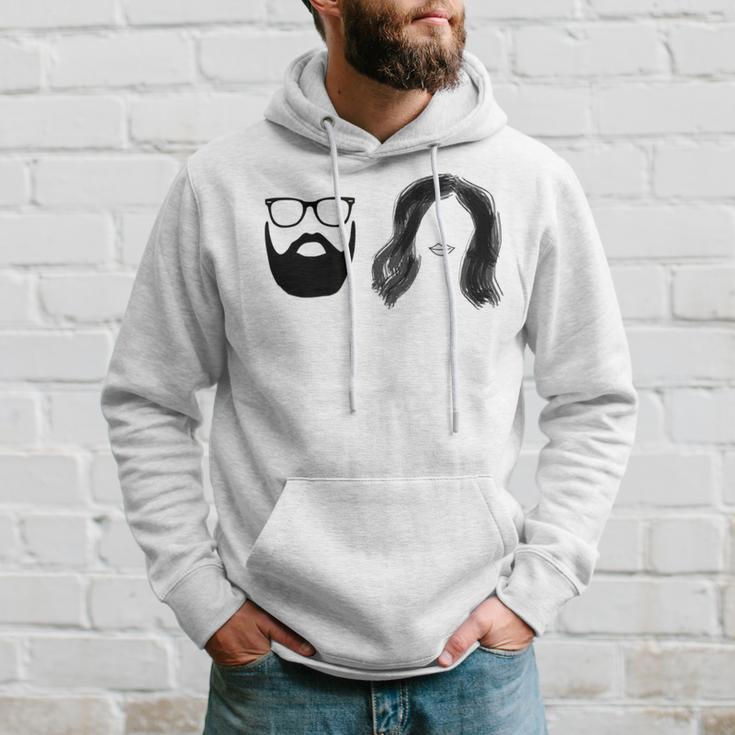 Man With Beard And Glasses With Woman Wavy Hair Hoodie Gifts for Him