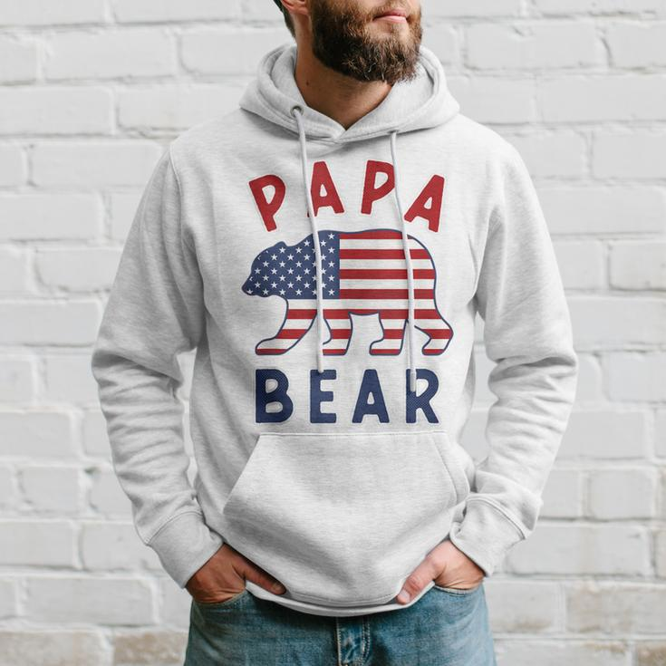 Mens American Flag Papa Bear 4Th Of July Usa Patriotic Dad Hoodie Gifts for Him
