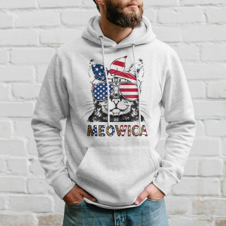 Meowica 4Th Of July Cat American Flag Patriotic Cat Lovers Hoodie Gifts for Him