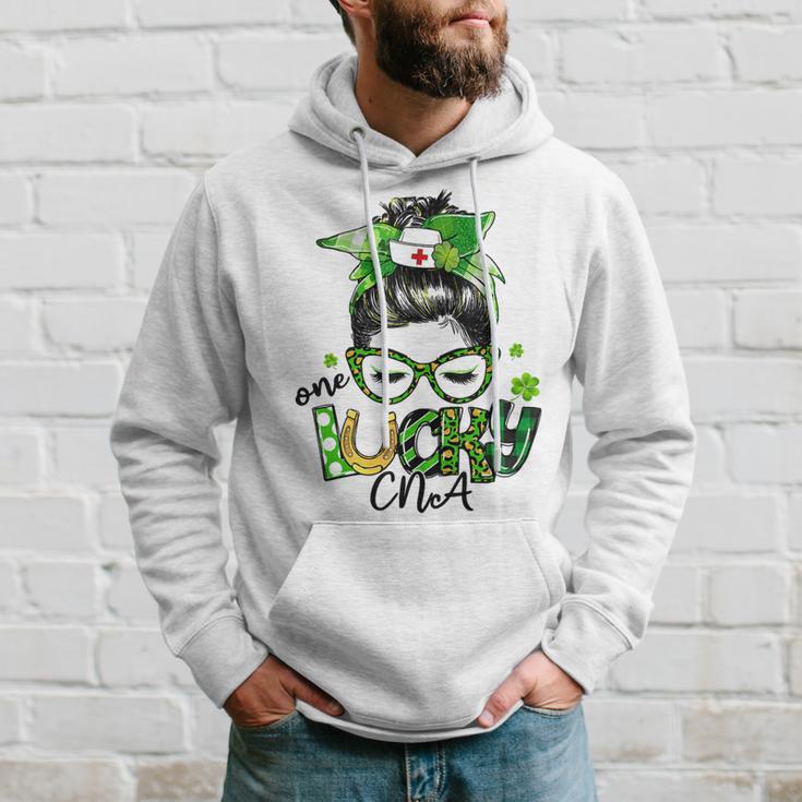 One Lucky Cna Messy Bun Shamrocks St Patricks Day Hoodie Gifts for Him