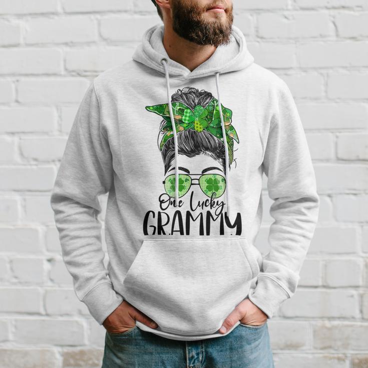 One Lucky Grammy Messy Bun Lucky Shamrock St Patricks Day Hoodie Gifts for Him