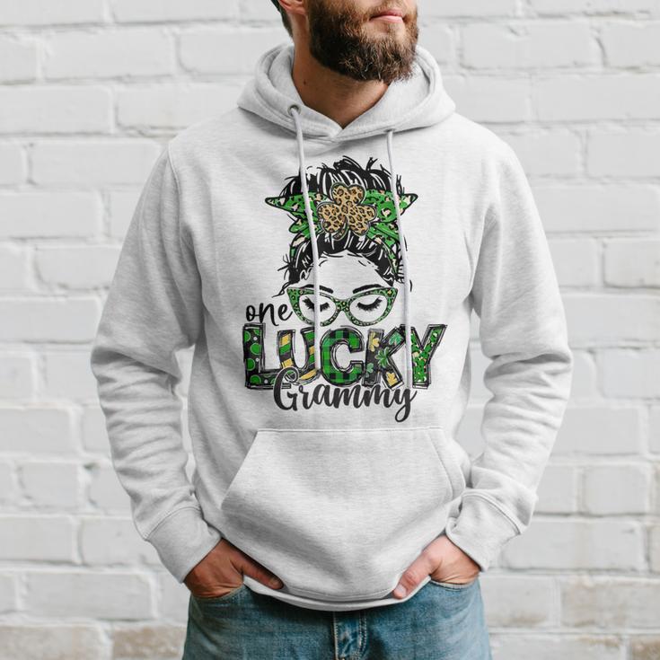 One Lucky Grammy St Patricks Day Messy Bun Leopard Hoodie Gifts for Him