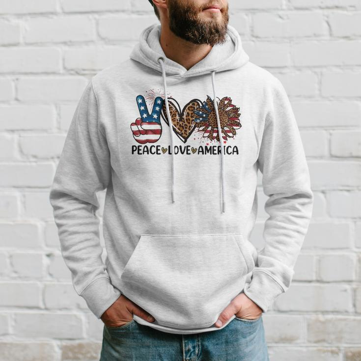 Peace Love America Sunflower Leopard Usa Flag 4Th Of July Hoodie Gifts for Him