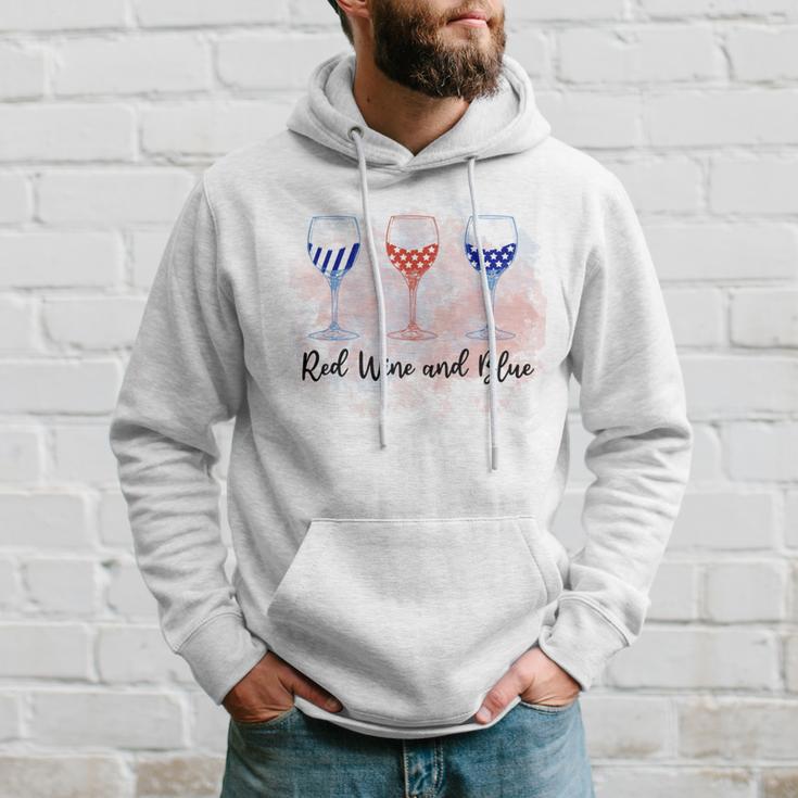 Red Wine Blue 4Th Of July Wine Red White Blue Wine Glasses Hoodie Gifts for Him