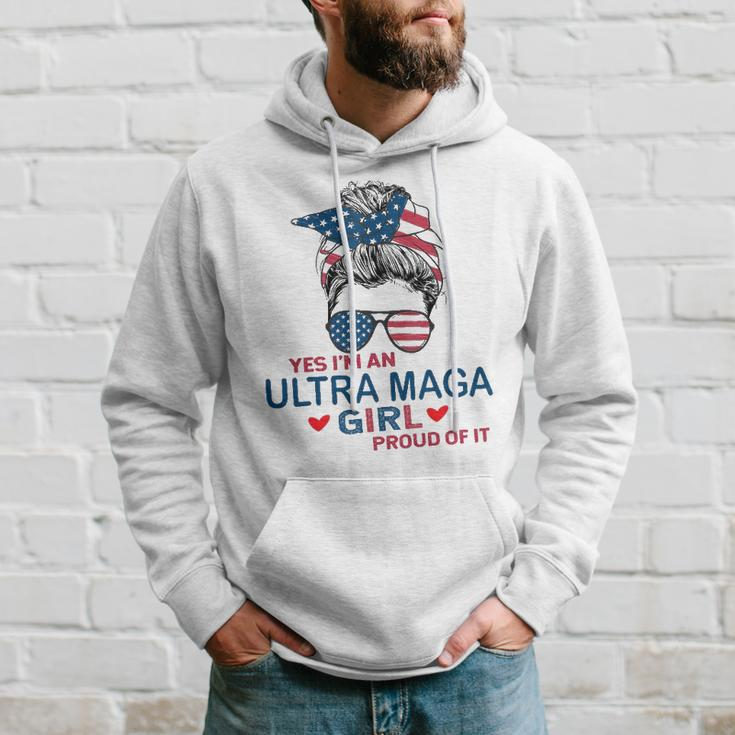 Yes Im An Ultra Maga Girl Proud Of It Usa Flag Messy Bun Hoodie Gifts for Him