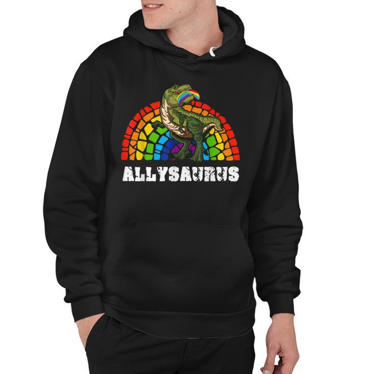 Allysaurus Dinosaur In Rainbow Flag For Ally Lgbt Pride  V3 Hoodie