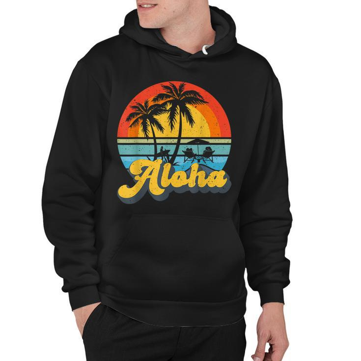 Aloha Hawaii Hawaiian Island Vintage Palm Tree Surfboard  V2 Hoodie