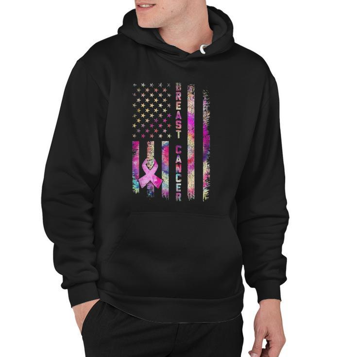 American Flag Breast Cancer Awareness Support Tie Dye Hoodie