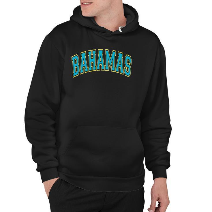 Bahamas Varsity Style Teal Text With Yellow Outline Hoodie