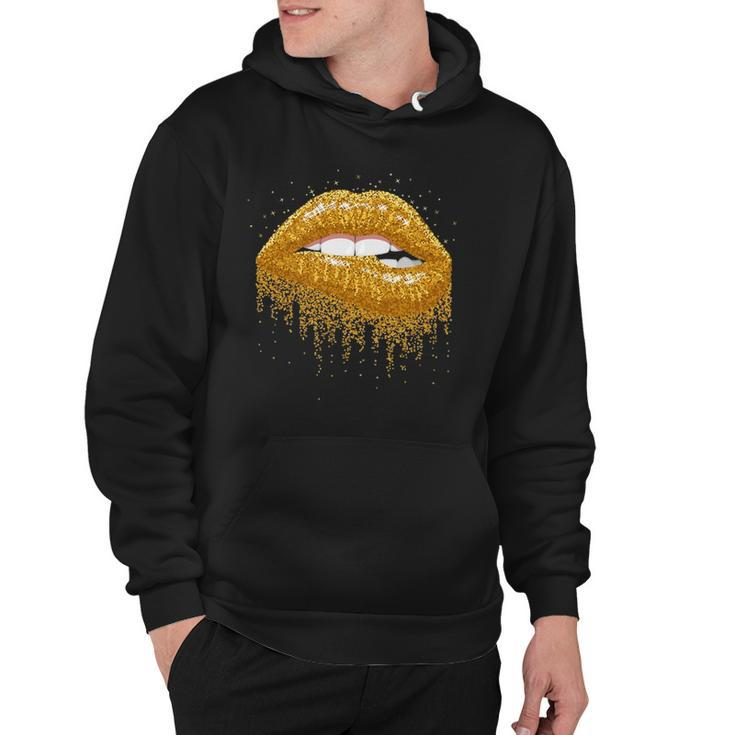 Cool Lips Bite Kiss Me -Gold Sparkle- Sexy Lips Gift Hoodie