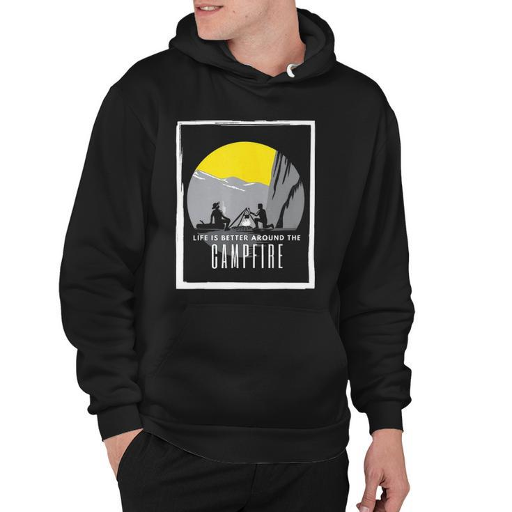 Dad And Son Outdoor Campfire On Mountain Summertime Hoodie