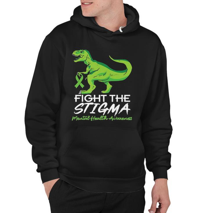 Fight Stigma Mental Health Awareness Lime Green Dinosaur Hoodie