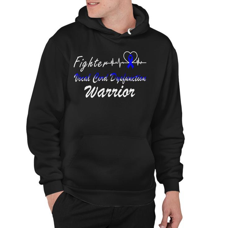 Fighter Vocal Cord Dysfunction Warrior Heartbeat  Blue Ribbon  Vcd Vocal Cord Dysfunction Awareness Hoodie