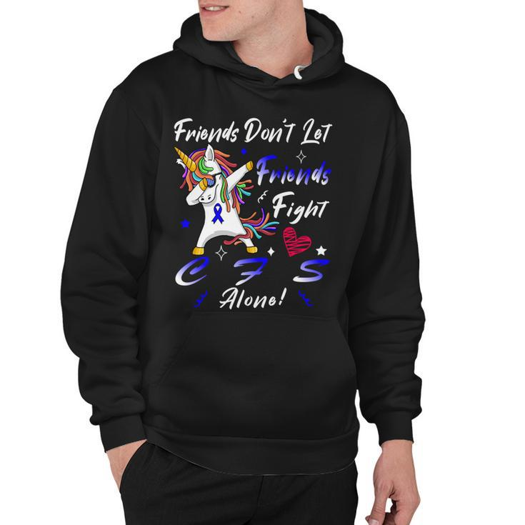 Friends Dont Let Friends Fight Chronic Fatigue Syndrome Cfs Alone  Unicorn Blue Ribbon  Chronic Fatigue Syndrome Support  Cfs Awareness Hoodie