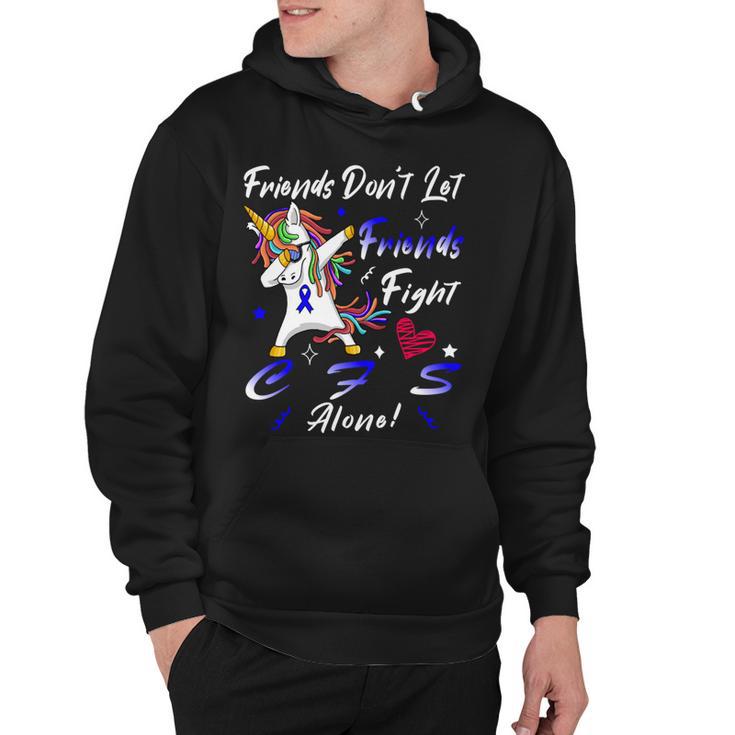 Friends Dont Let Friends Fight Chronic Fatigue Syndrome Cfs Alone  Unicorn Blue Ribbon  Chronic Fatigue Syndrome Support  Cfs Awareness V2 Hoodie