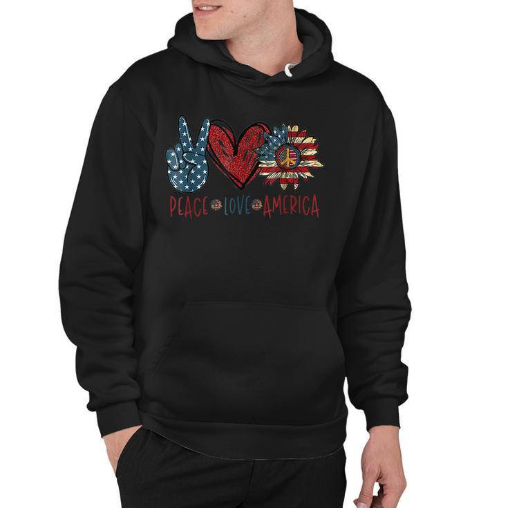 Funny Peace Love America Sunflower Hippie 4Th Of July  Hoodie