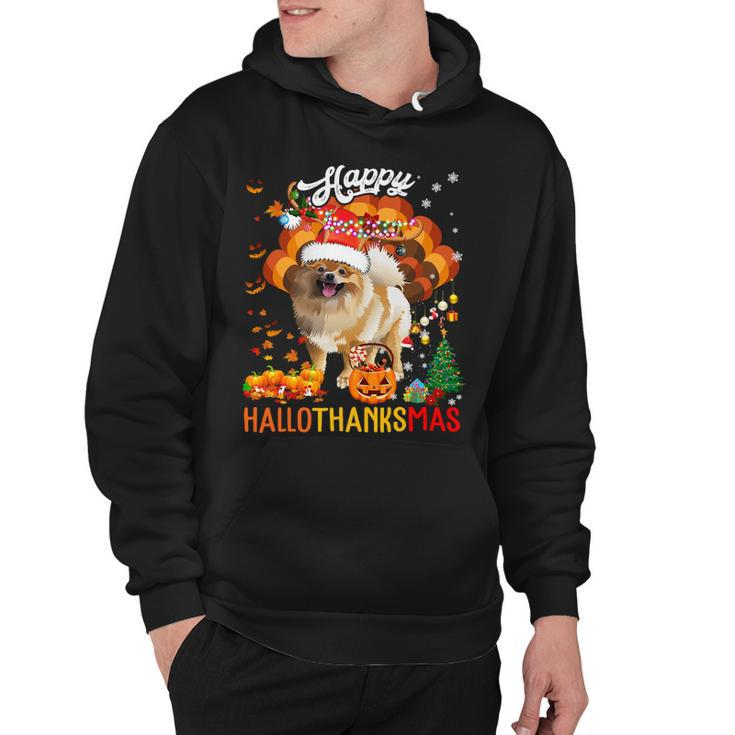 Hallothanksmas Santa Turkey Pumpkin Pomeranian Dog T-Shirt Hoodie