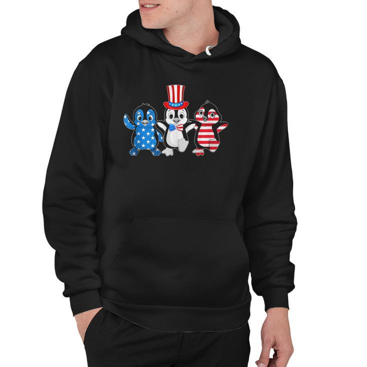 Happy Fourth Of July Patriotic Animals Penguin Usa Flag  Hoodie