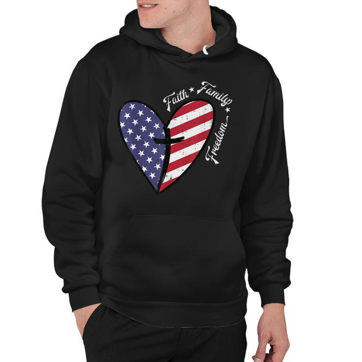 Heart Cross Faith Fourth 4Th Of July Patriotic Christians  Hoodie