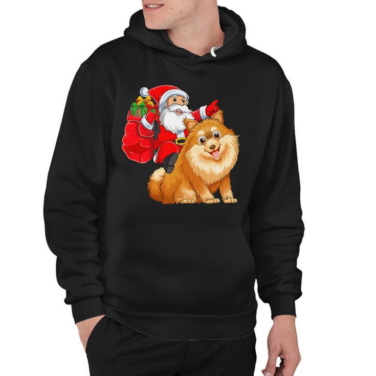Matching Family Funny Santa Riding Pomeranian Dog Christmas T-Shirt Hoodie