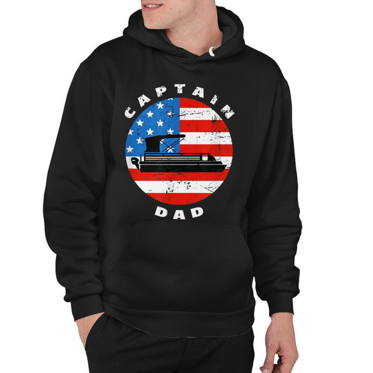 Mens Captain Dad Pontoon Boat Retro Us Flag 4Th Of July Boating  Hoodie