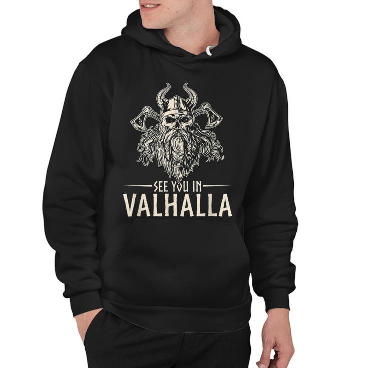 Neverless Men's Hoodie – See You In Valhalla Viking Skull Print – Black Pullover