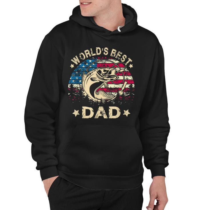 Mens Worlds Best Fishing Dad T  4Th Of July American Flag Hoodie