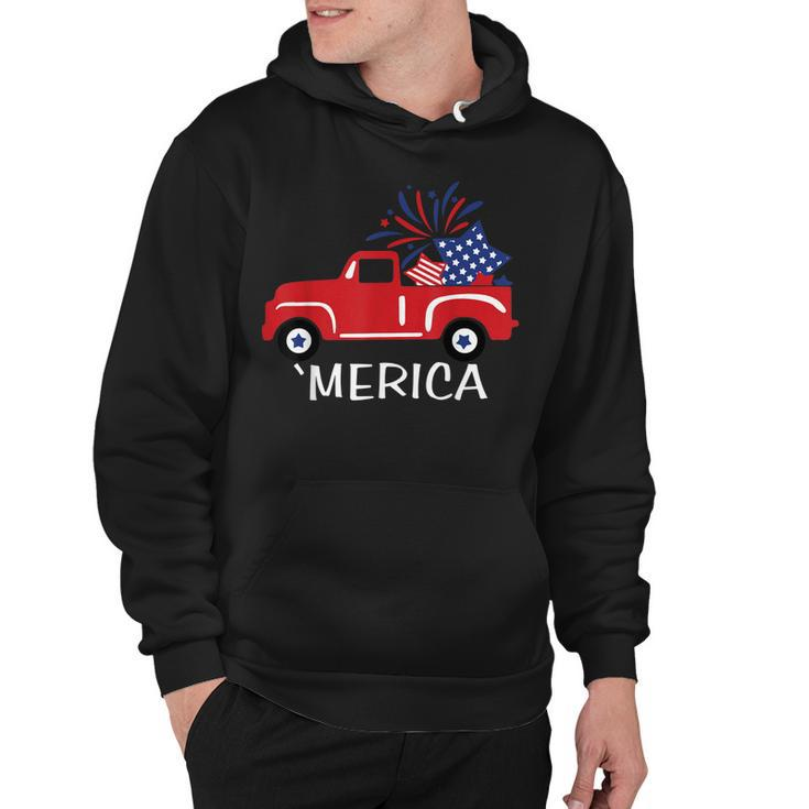 Merica Truck 4Th Of July Boys Girls Men Women Usa Flag  Hoodie