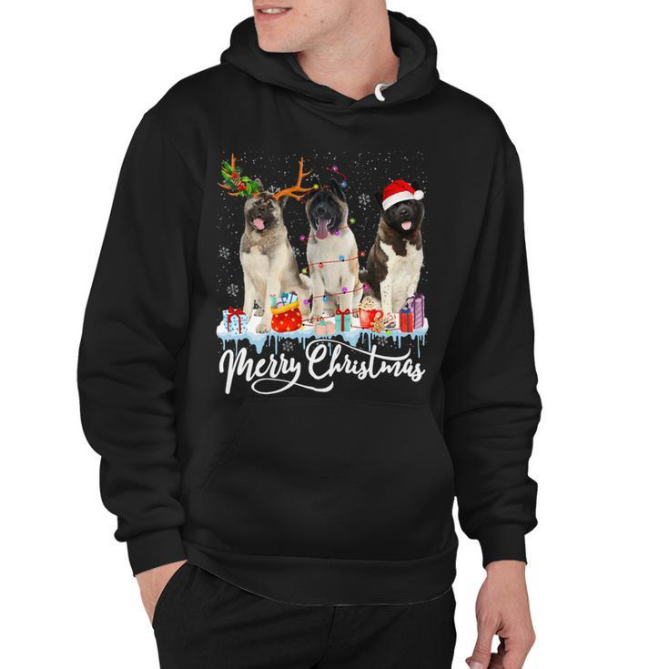 Merry Christmas American Akita Santa Light Reindeer Snow T-Shirt Hoodie