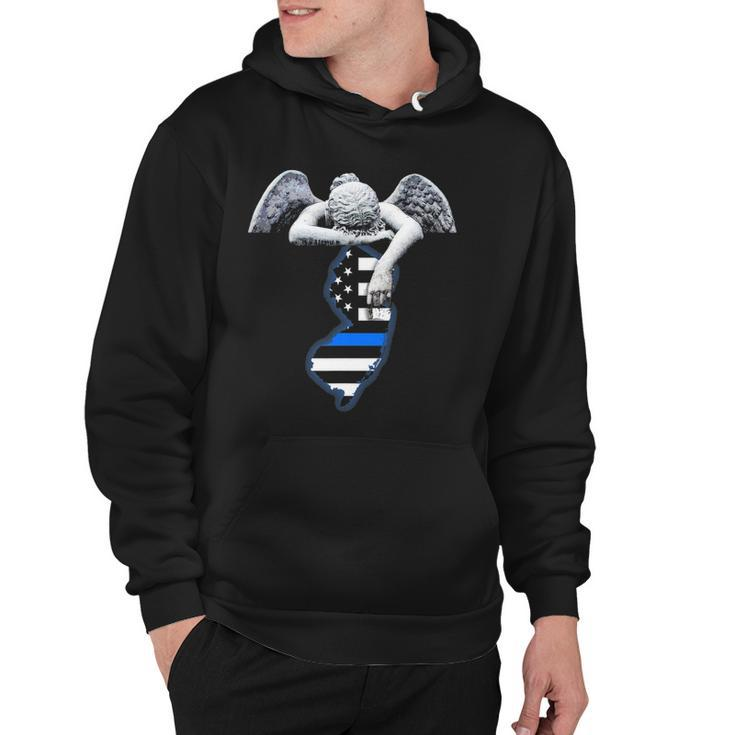 New Jersey Thin Blue Line Flag And Angel For Law Enforcement Hoodie