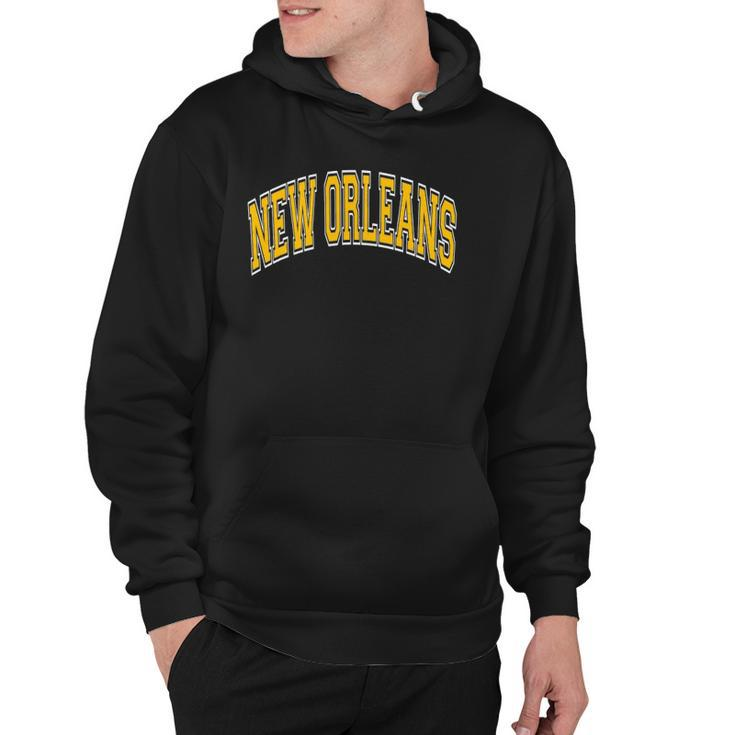 New Orleans Louisiana Varsity Style Amber Text Hoodie