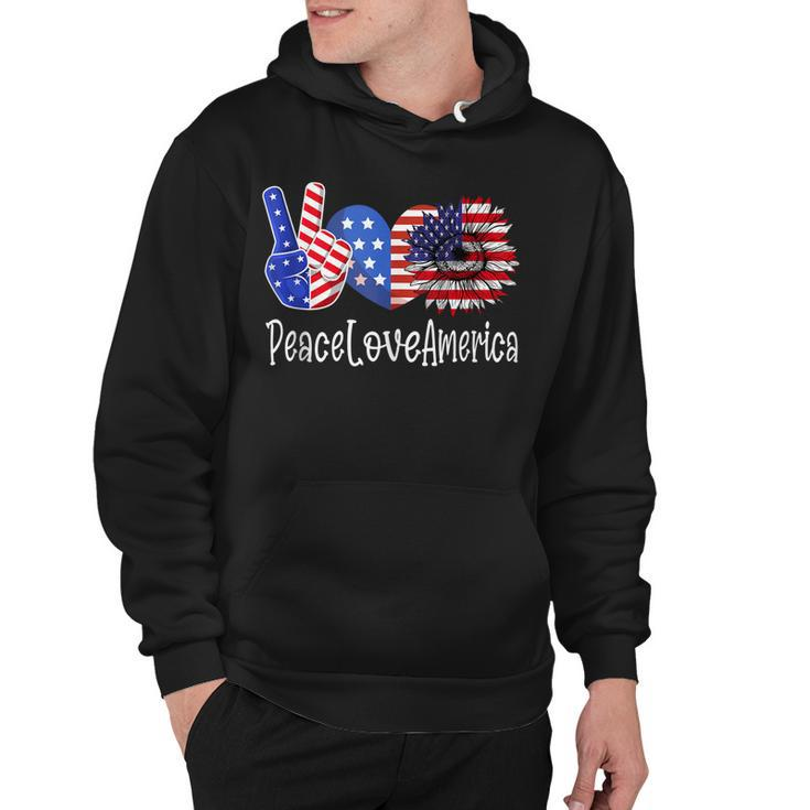 Peace Love America 4Th July Patriotic Sunflower Heart Sign  V4 Hoodie