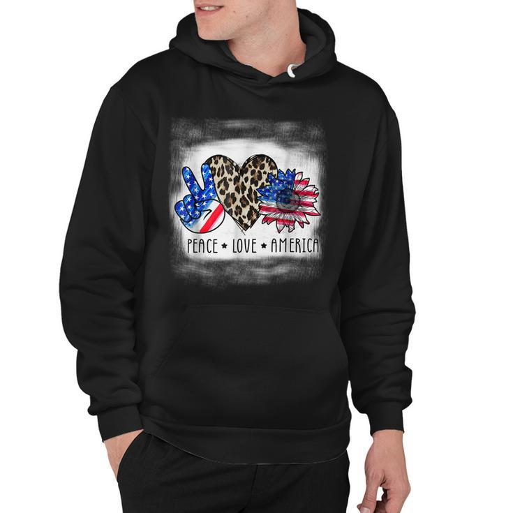 Peace Love America Bleached With Leopard Sunflower Us Flag  V2 Hoodie