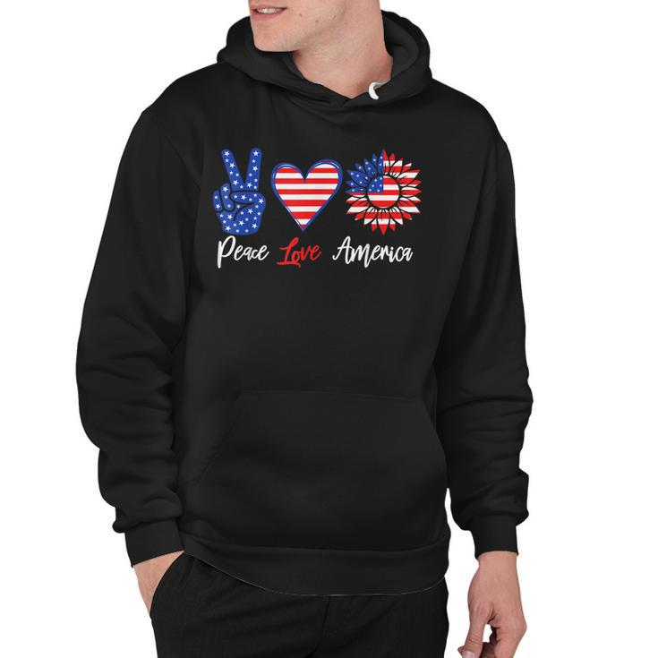 Peace Love America Funny 4Th Of July Sunflower  Hoodie