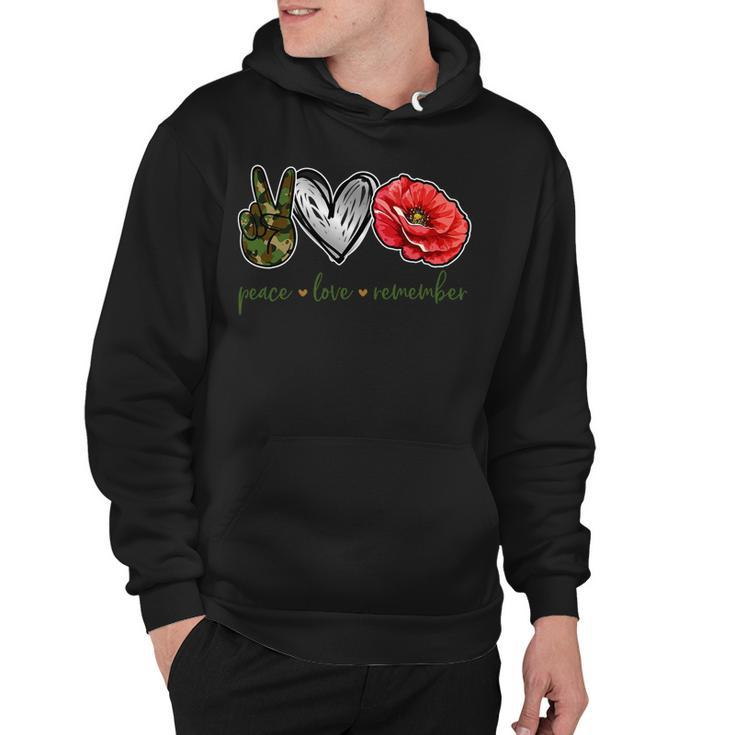 Peace Love Remember Red Poppy Flower Soldier Veteran Day T-Shirt Hoodie