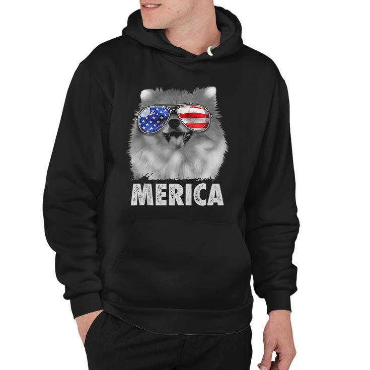 Pomeranian 4Th Of July Merica Men American Flag Pom Dog  Hoodie